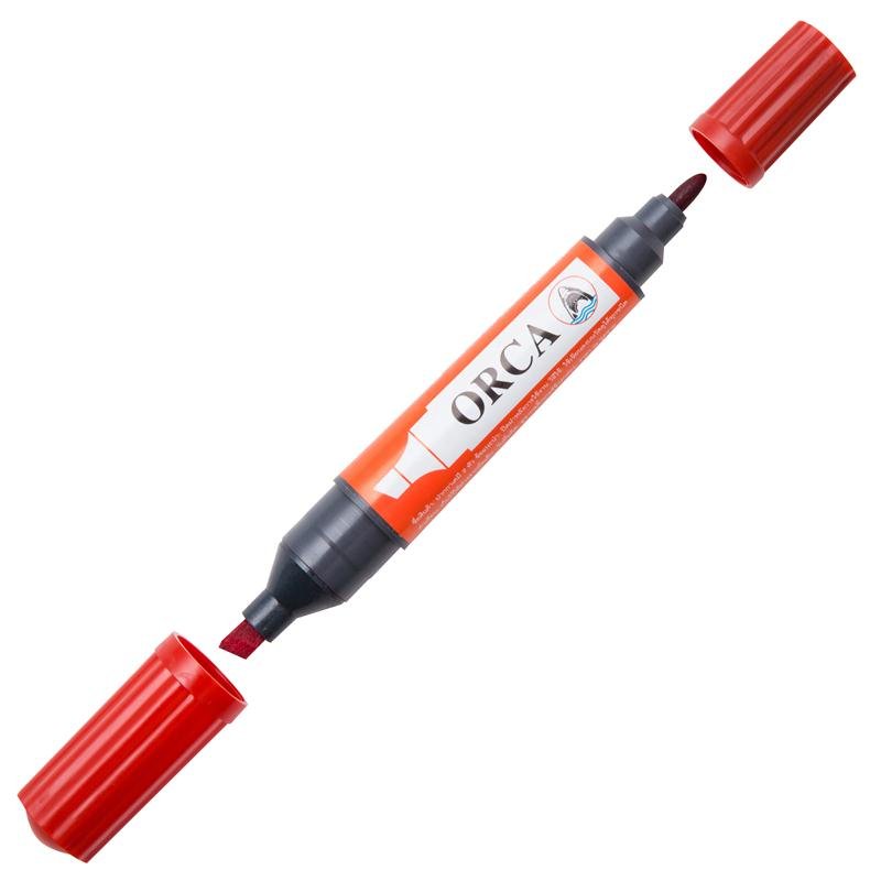 ปากกาเคมี 2 หัว ORCA สีแดง(แพ็ค12ด้าม)