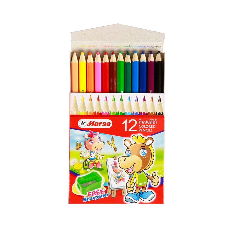 ดินสอสีไม้ 12 สี สั้น+กบ ตราม้า(แพ็ค12กล่อง)