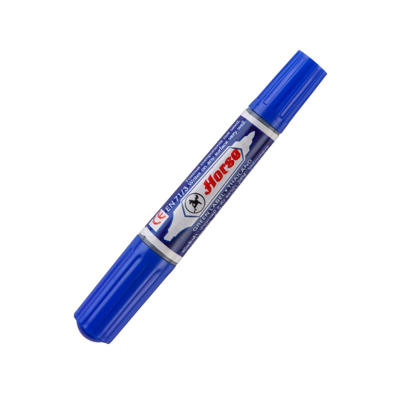 ปากกาเคมี 2 หัว ตราม้า สีน้ำเงิน(แพ็ค12ด้าม)